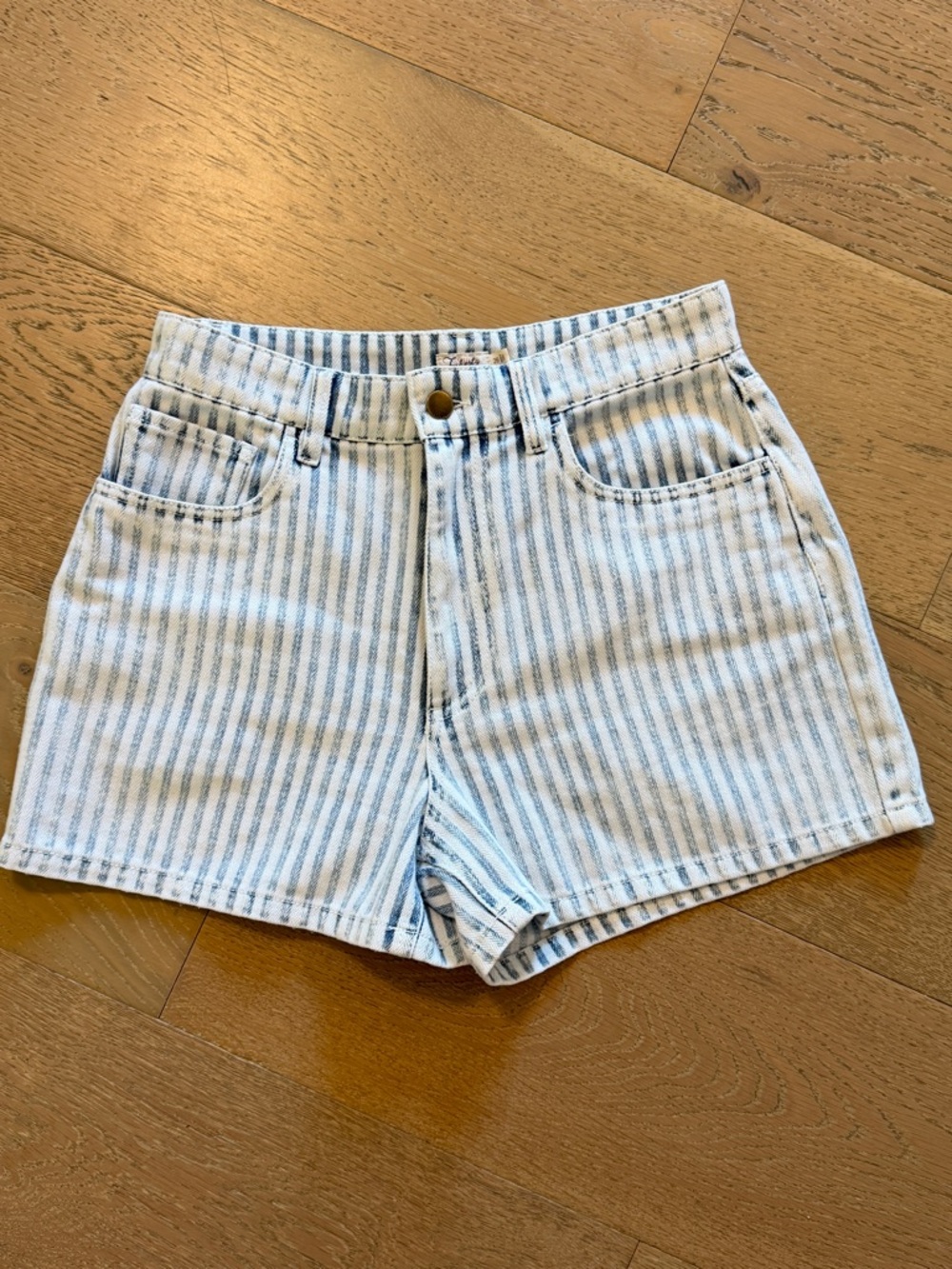 Faherty Striped High-Rise Denim Shorts - Light Blue & White